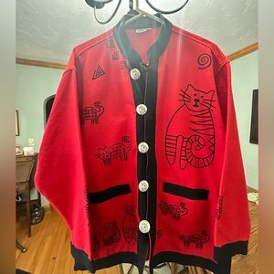 Vintage Venus Imports Nepal Red Kitty Cat Jacket Size M